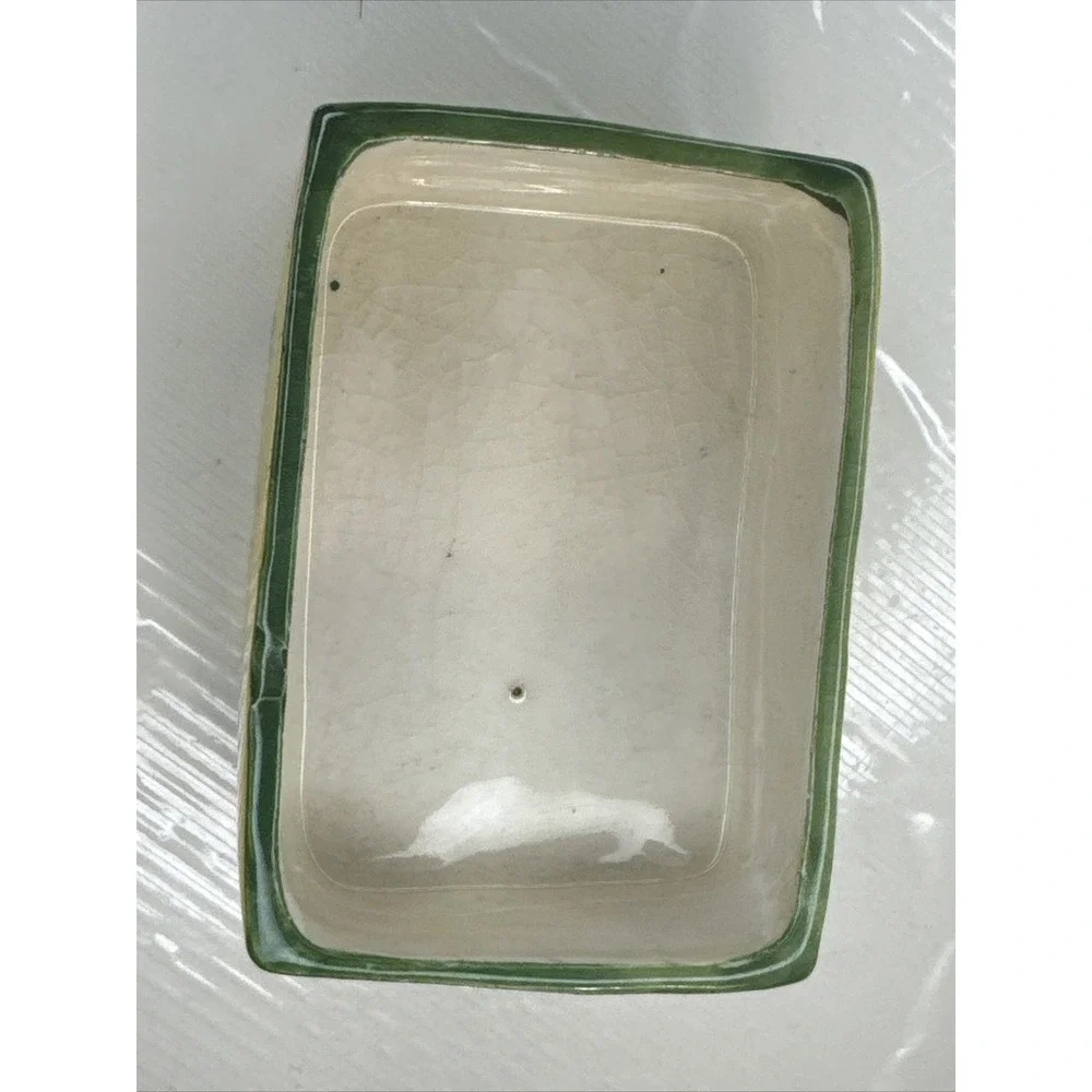 Yellow Green Porcelain Rectangle Trinket Vanity Box Italy Spring Floral 3.5x2.5